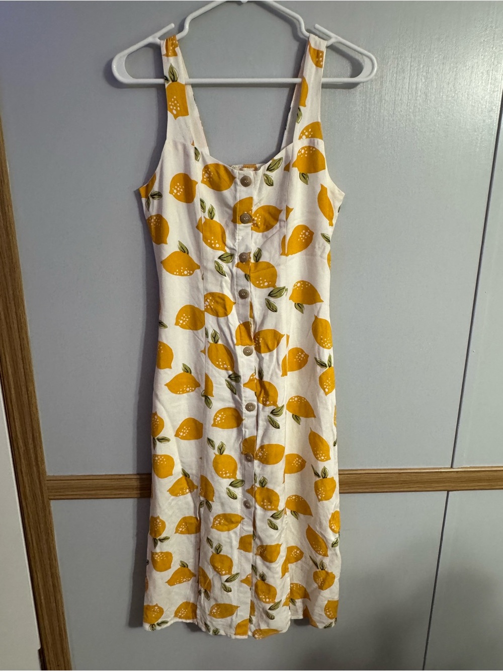 MELLODAY White Lemon Print Button Midi Dress Size Small